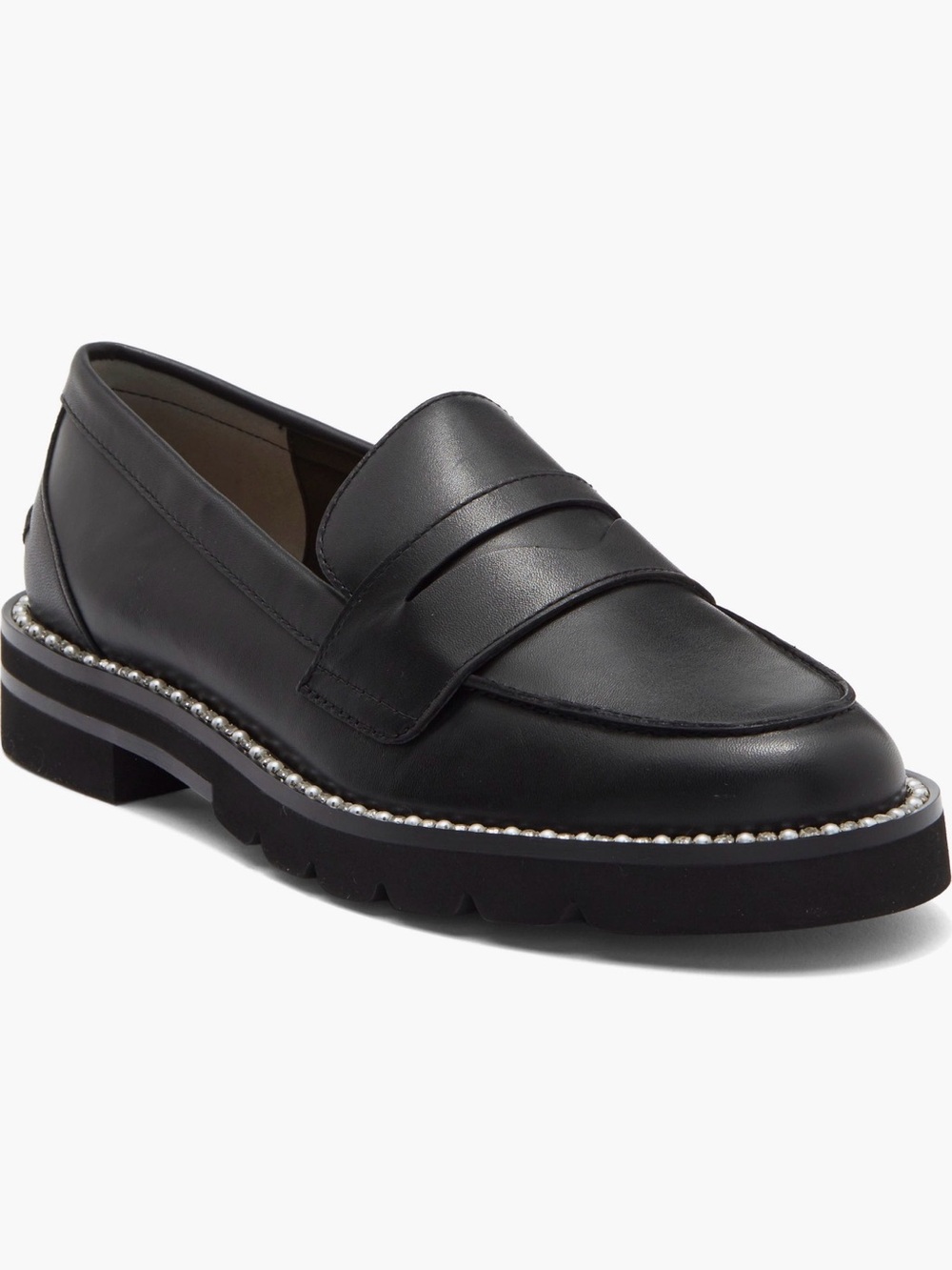 Stuart Weitzman Black Leather Rhinestone Edged Loafer